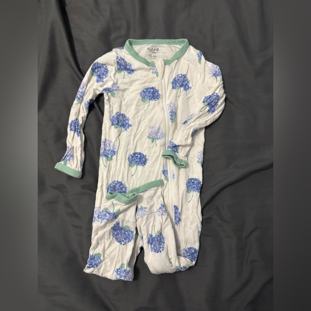 Kyte BABY Blue Hydrangea Onesie with Green Trim